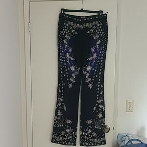 Floral and Stars Black/Navy/Blue gradient Women's Designer Slacks